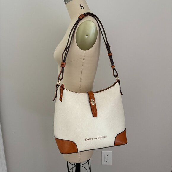 Dooney & Bourke Bone Color Turn Lock Key Shoulder Purse Hobo Leather Bag